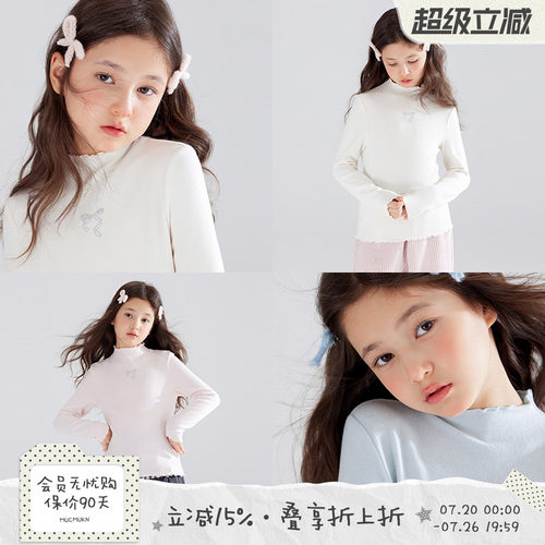 烫钻蝴蝶结半高领T恤女童