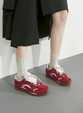 林向晚2025新款红色德训鞋设计感小众内增高厚底复古风休闲运动鞋