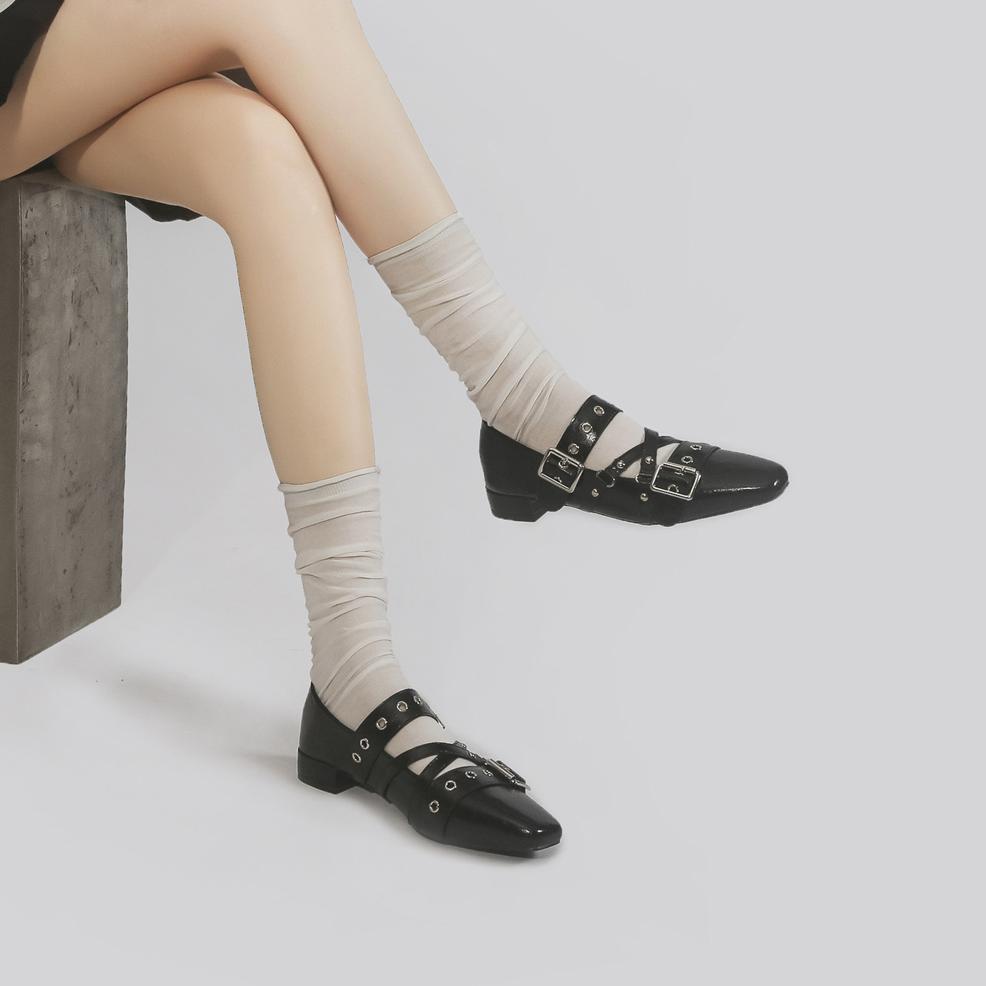 林向晚 鬼马少女~朋克芭蕾风黑色单鞋女铆钉皮带扣内增高玛丽珍鞋,女鞋,浅口单鞋,淘宝优惠券,粉丝福利购,淘宝优惠卷