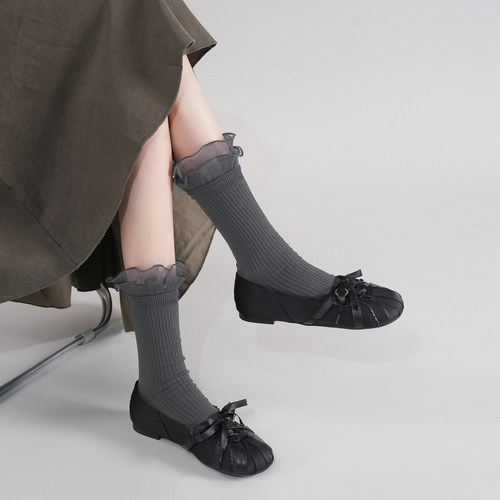 林向晚暗黑风绑带芭蕾舞平底鞋女
