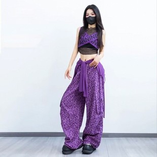 宽松阔腿裤 女2025夏季 薄款 显瘦休闲裤 潮牌复古紫色豹纹工装 美式 裤