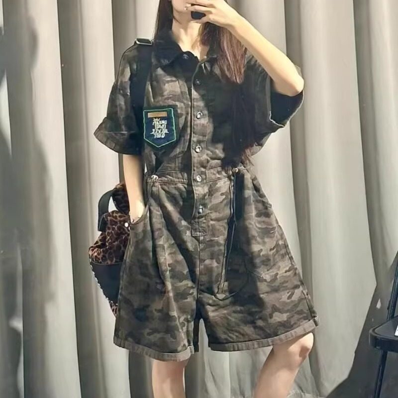 欧货背带牛仔连体短裤女2025年夏季新款时尚休闲宽松遮肉工装裙潮