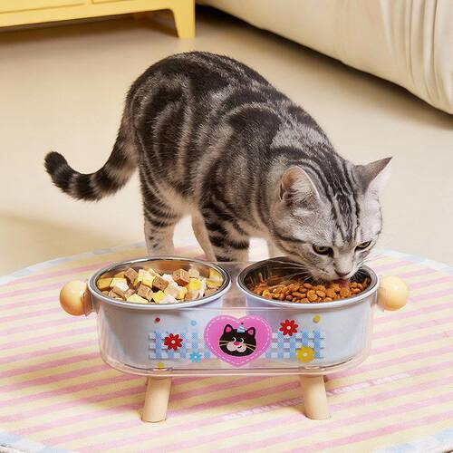 宠物不锈钢双碗猫咪护颈高脚双碗