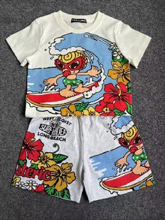 女童短袖 儿童潮牌夏季 男女宝宝纯棉卡通男童套装 新款 T恤上衣半袖