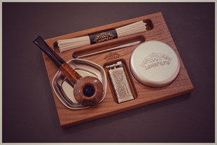 烟斗配件套装 桌面使用搭配带醒草盘烟丝盒压棒通条打火机 黑胡桃
