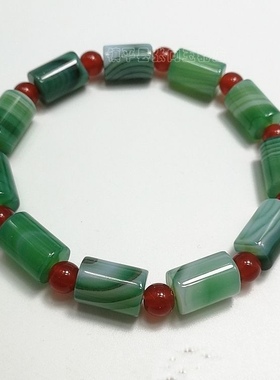 南京天然雨花石孔雀绿玛瑙桶珠手链原石玛瑙手链转运男女礼品包邮