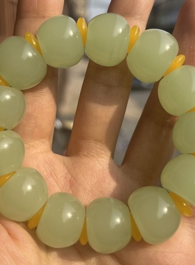 新疆和田玉新料晴水桶珠手串真品浅绿手链男款情侣转运老型珠佛珠