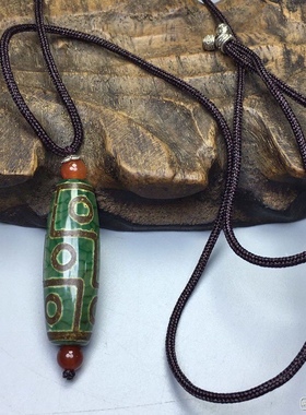 藏族真品绿色九眼天珠玛瑙玉髓项链吊坠配饰包邮民族风男女款包邮