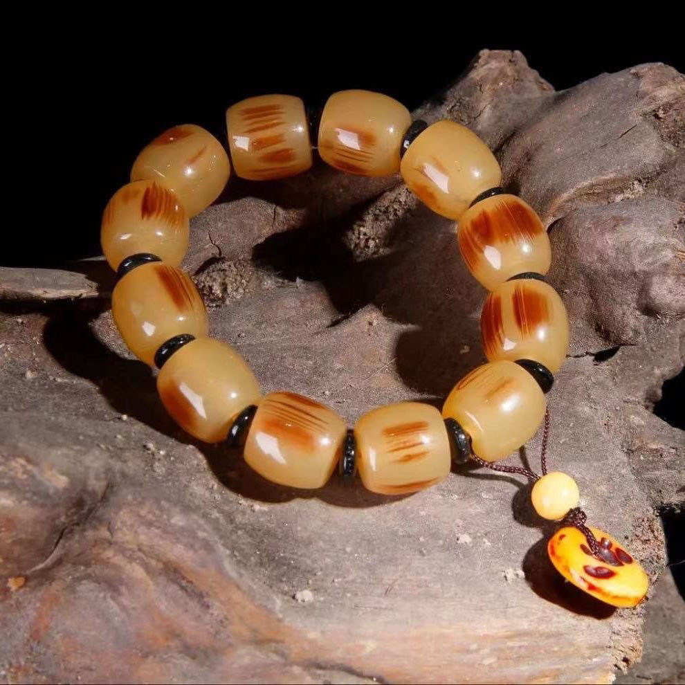 新品牛角羊角男士手串文玩清热祛湿补气佩戴宝珠角质羊角平安扣