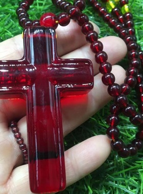 天然血珀十字架吊坠男女鸡油黄锁骨链毛衣项链颈链情侣款挂件饰品