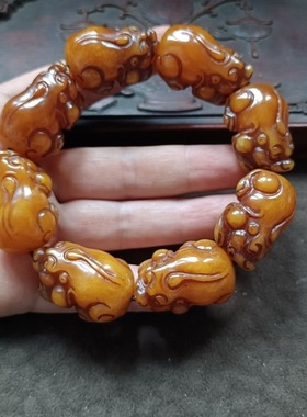 新款老蜜时尚蜜蜡老蜡手链雕刻貔貅男女款手串规格约3523貔貅手串