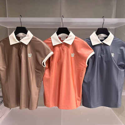 韩国正品代购 SOUTHCAPE高尔夫25年女士翻领短袖拼色光泽感