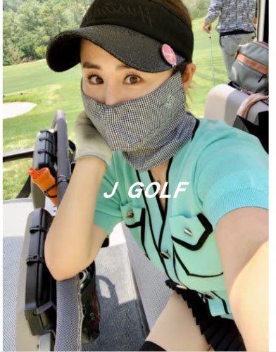韩国Hustony 女士 高尔夫 户外 夏季 防晒 UV 护颈方格面罩