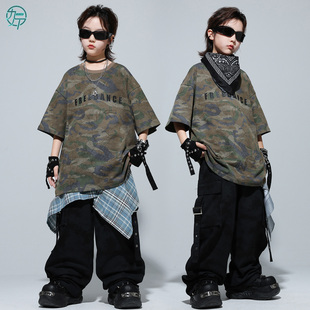 儿童嘻哈街舞服装男女孩子酷帅迷彩T恤hiphop架子鼓舞蹈表演出服