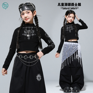 女童爵士舞服装女孩子黑色高领上衣jazz舞蹈练功服韩舞街舞演出服