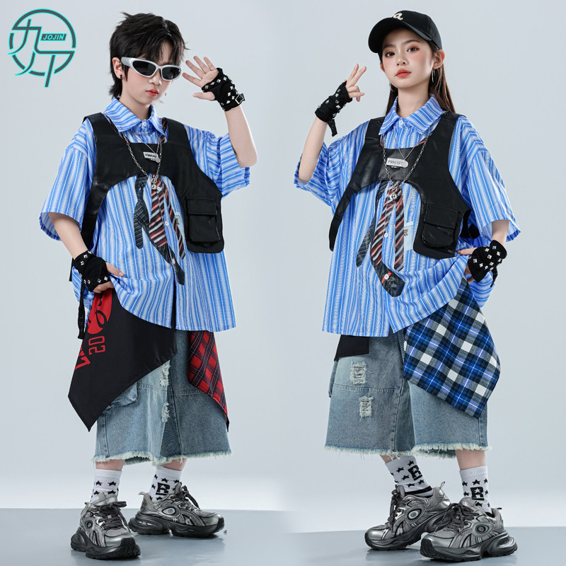 儿童酷帅衬衫嘻哈街舞架子鼓潮服图片