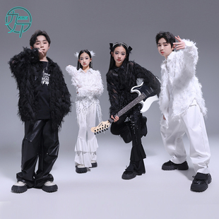 儿童街舞潮服男女童羽毛衬衫舞台走秀潮服女团爵士舞现代舞演出服