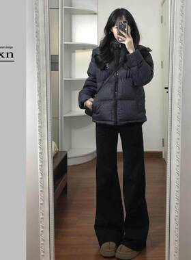 黑色微喇牛仔裤女小个子2025年春季高腰显瘦直筒弹力不贴腿喇叭裤