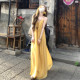 度假风蕾丝花边长裙子 女夏季 Xxiiuu法式 黄色氛围感露背吊带洋装