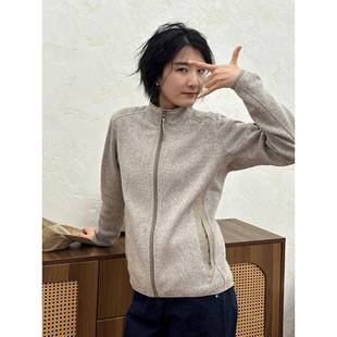 周浪清燕麦色立领加绒拉炼卫衣外套女2025新款 宽松保暖抓绒衣 秋季