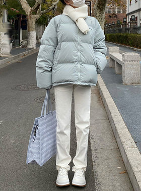 白色直筒牛仔裤女高腰2025年春秋新款小个子显瘦窄版阔腿烟管裤子