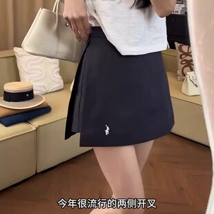 半身刺绣裙裤 2025新款 夏季 两侧开叉阔腿裤 藏青色短裙A字显瘦西装