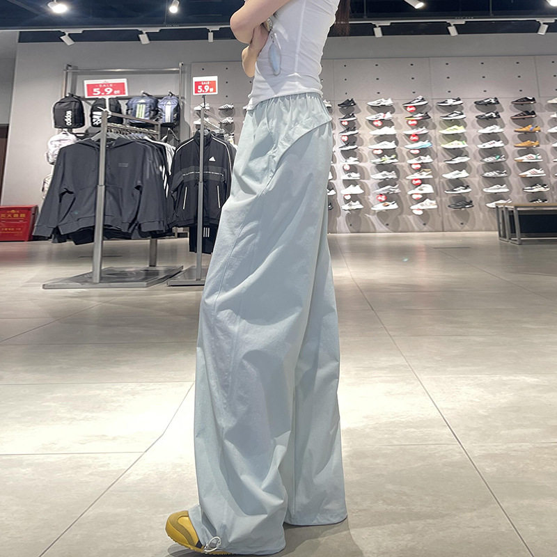 蓝色速干工装裤女春夏2026新款加绒宽松直筒休闲小个子阔腿运动裤