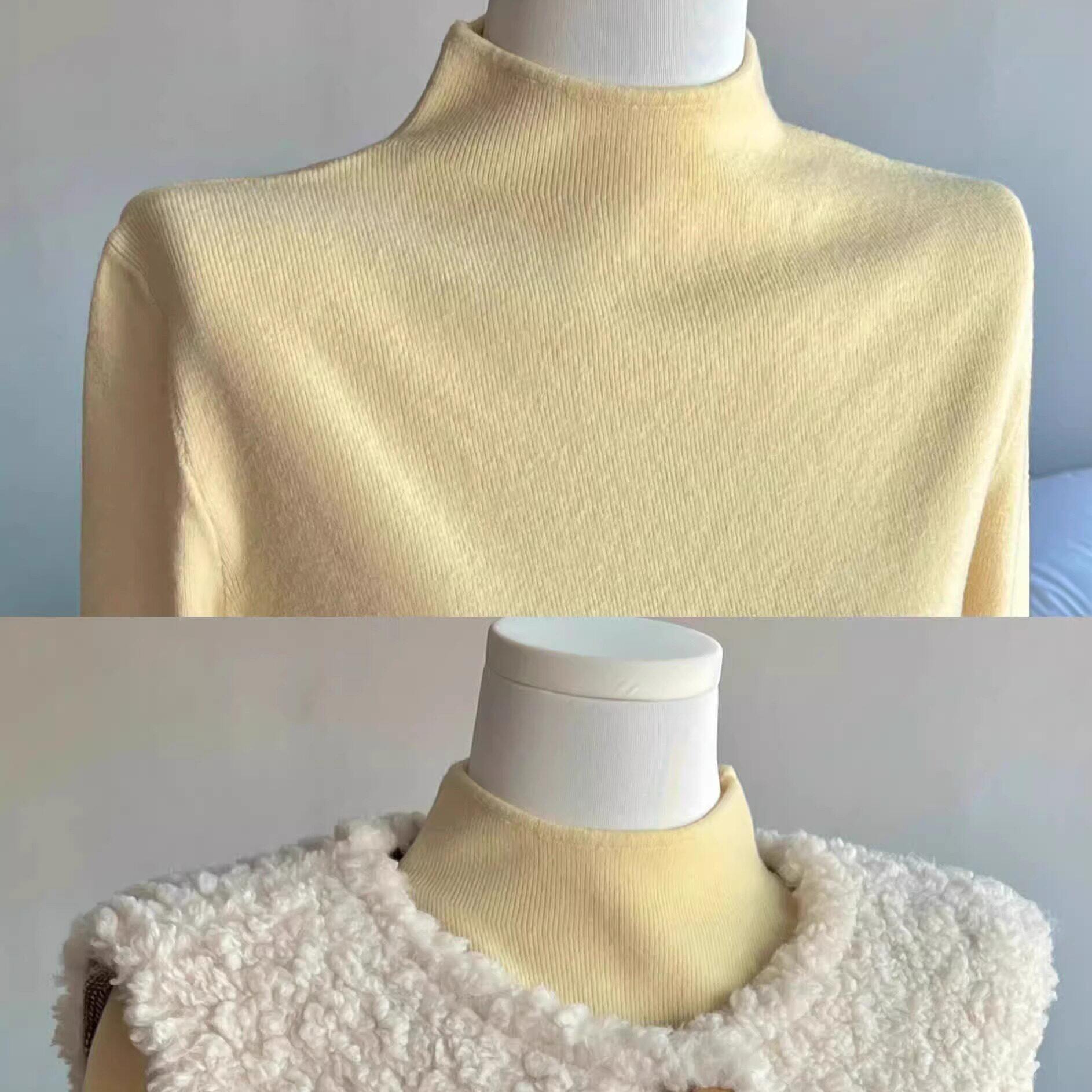 法式黄色小立领毛衣秋冬内搭半高领打底衫女高级感针织衫洋气上衣