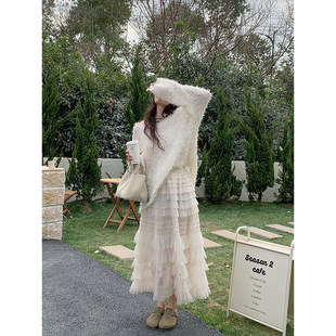 soloki韩系甜美重工纱裙层次感蛋糕松紧高腰仙气舒适中长半身裙