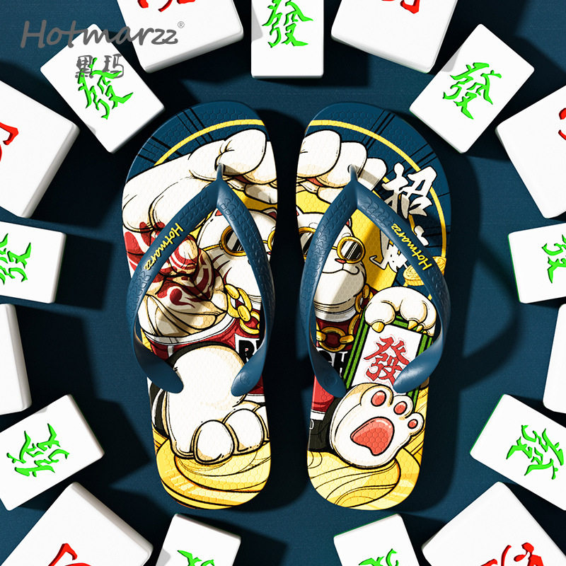西双版纳泼水节傣族男士夏季2026新款防滑国潮风涂鸦人字拖鞋夹脚