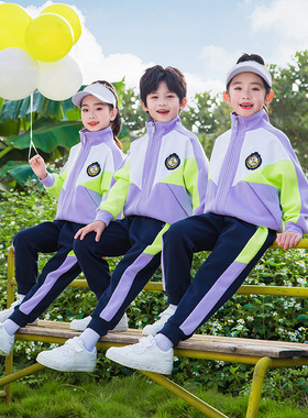 班服校服套装小学生紫色运动会儿童班服三件套幼儿园园服春秋款