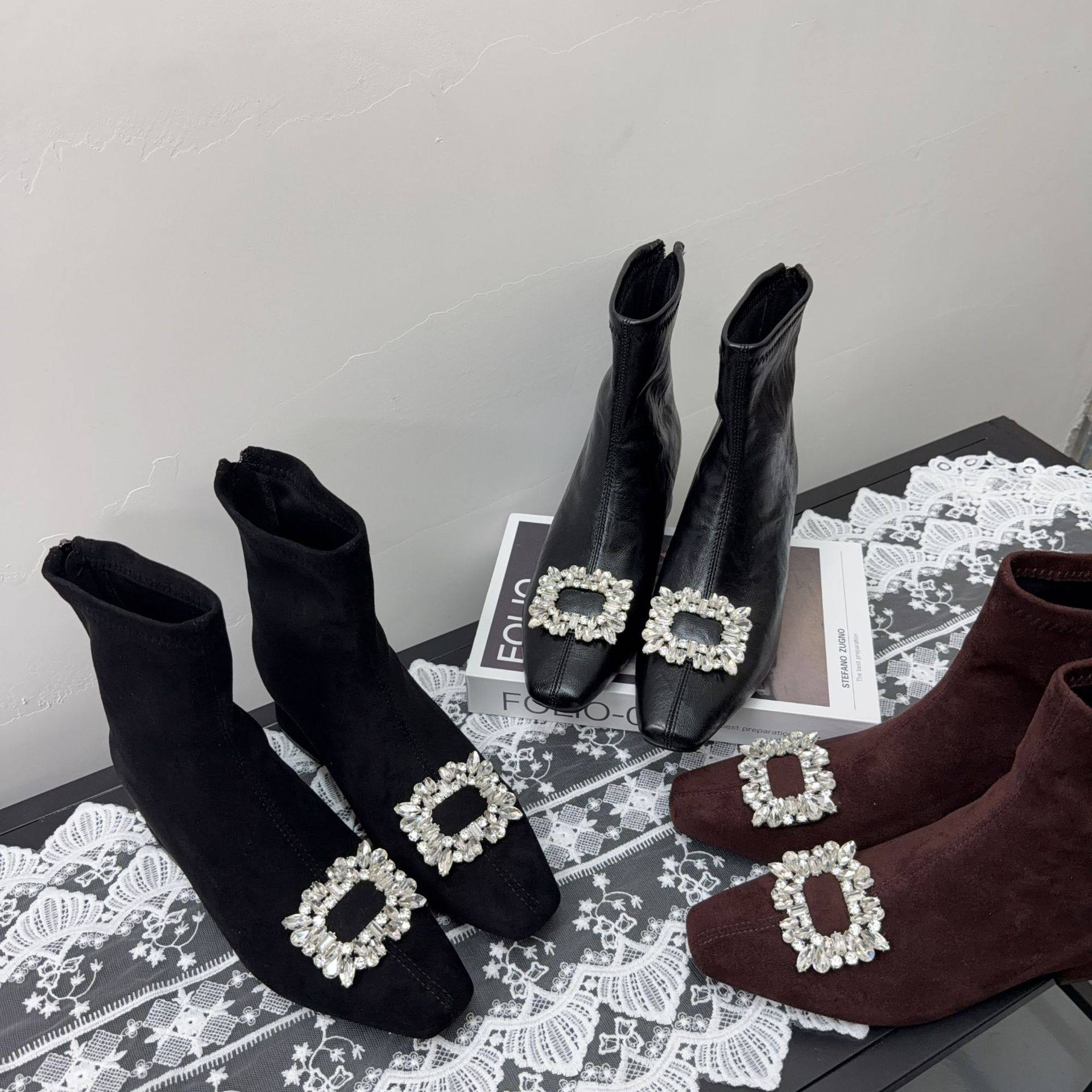 内增高7cm~法式方头瘦瘦靴细跟秋冬新款中跟裸靴时尚短靴女,女鞋,马丁靴,淘宝优惠券,粉丝福利购,淘宝优惠卷