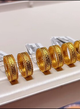 足金金包银花丝铜钱钱币戒指