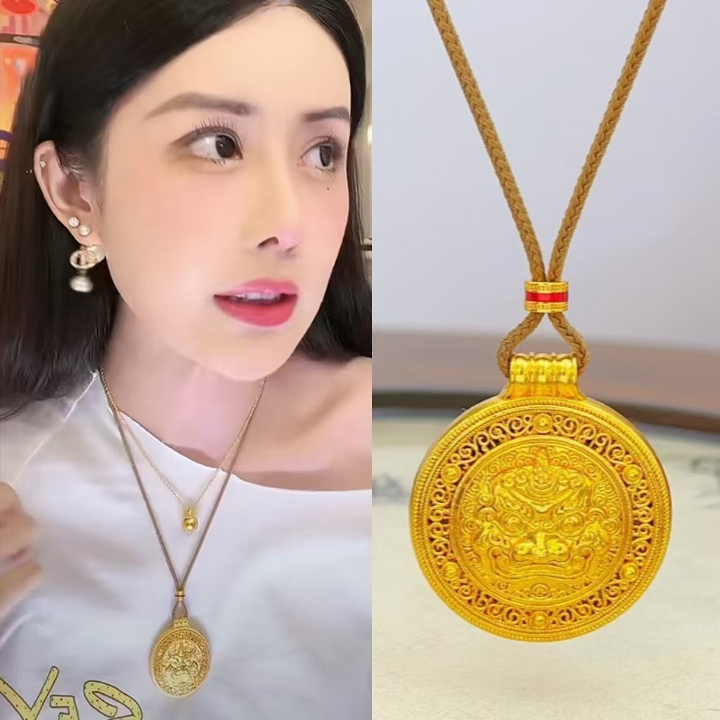 金包银韦雪同款独角貔貅罗盘吊坠项链古法花丝圆盘毛衣链新年礼物