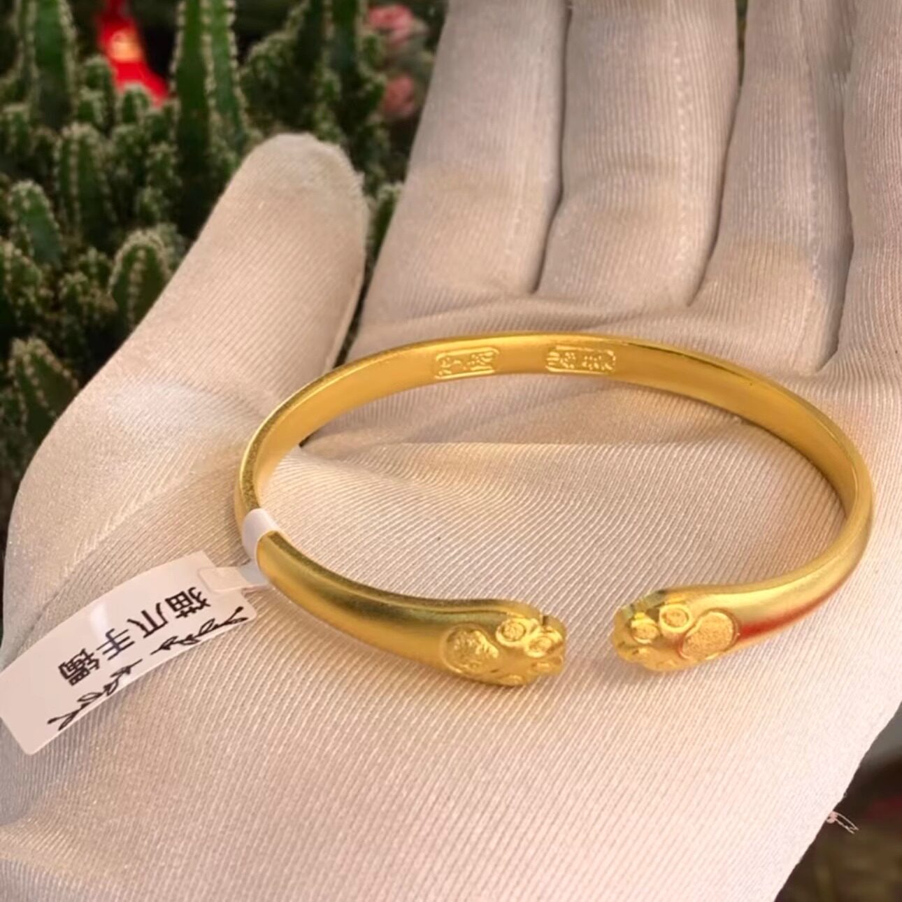 金包银可爱吉言猫抓手镯古法錾刻开口可调节抓钱手环送生日礼物女