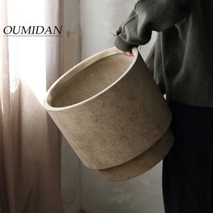 北欧镁泥大口径花盆落地绿植种植盆客厅酒店商场大堂装饰透气花盆
