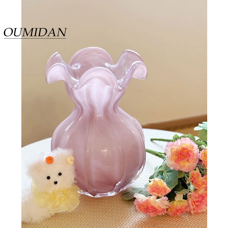 石榴花瓶摆件客厅插花玻璃琉璃