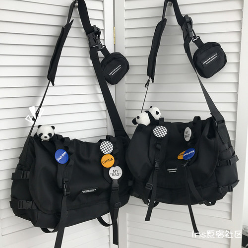 韩国大容量工装风学生休闲斜挎包女日系ins潮牌男士港风机能单肩