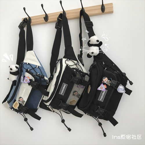 ins工装胸包男女学生日系韩版百搭机能斜挎包街头休闲抽绳腰包