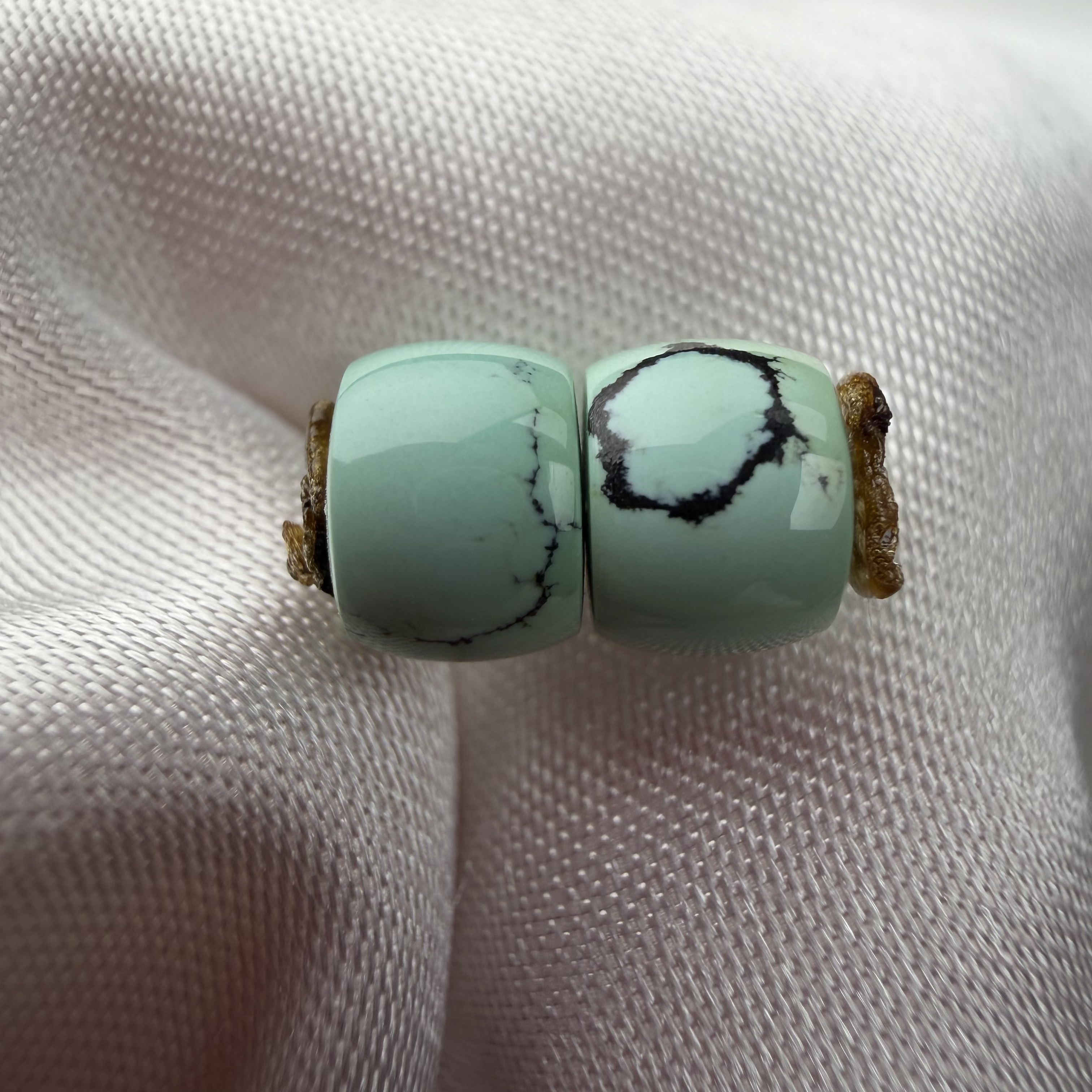 绿松石直切对珠5.6mm湖北原矿瓷釉级水草纹腰珠配饰