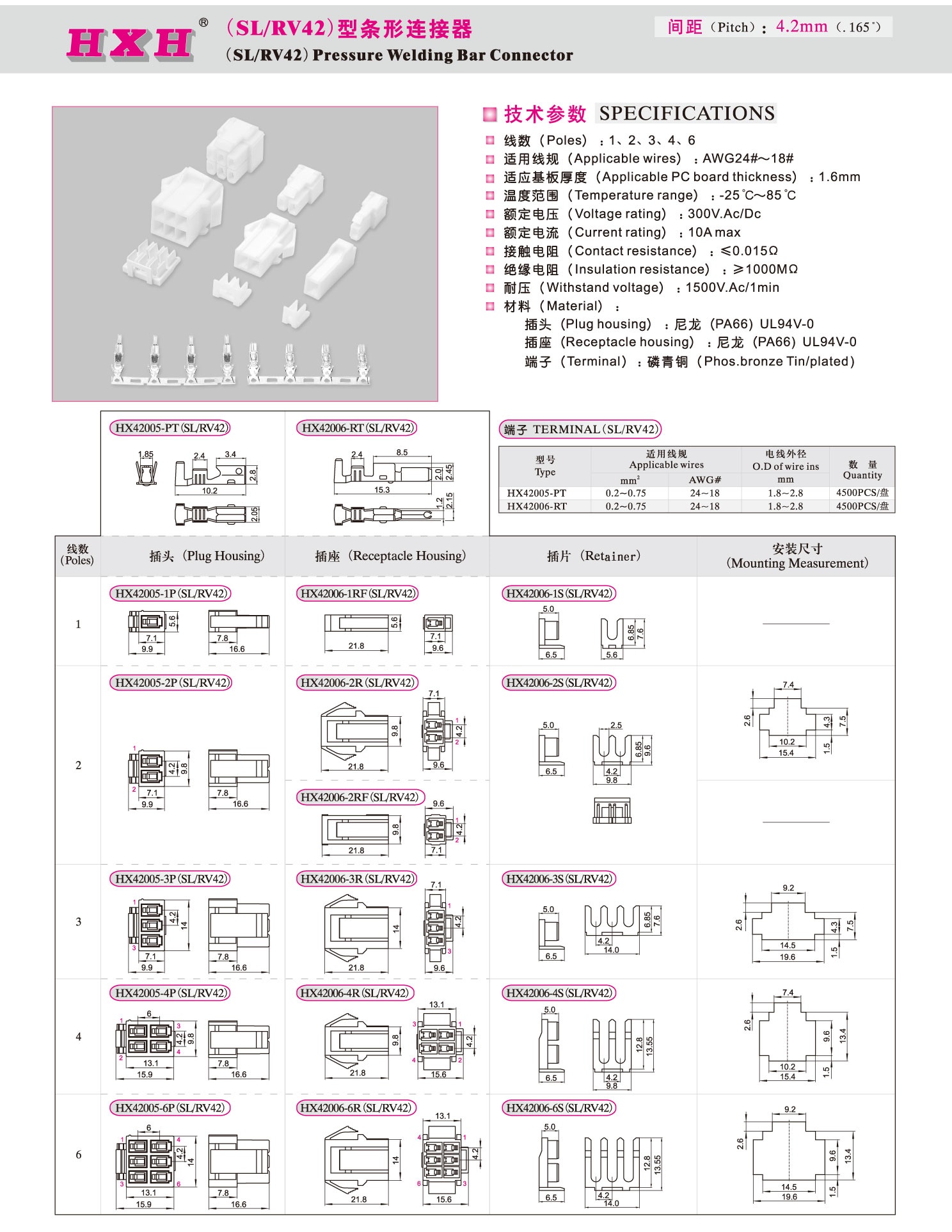 HX42005-P（插头）-SL/RV42-红星连接器/拍1发100/端子需另拍