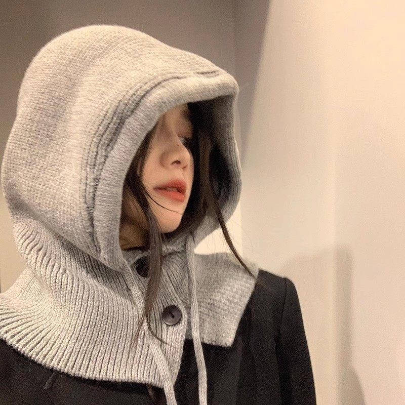 韩国进口羊毛巴拉克拉法帽女秋冬骑行护耳针织帽保暖帽子围脖一体
