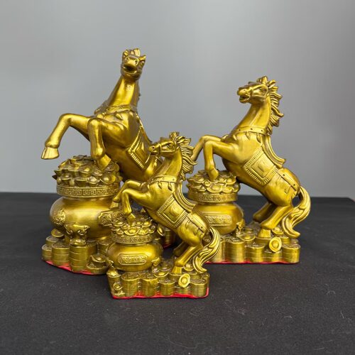 黄铜马摆件聚宝盆金钱马摆件马到成功家居客厅酒柜装饰品开业礼品