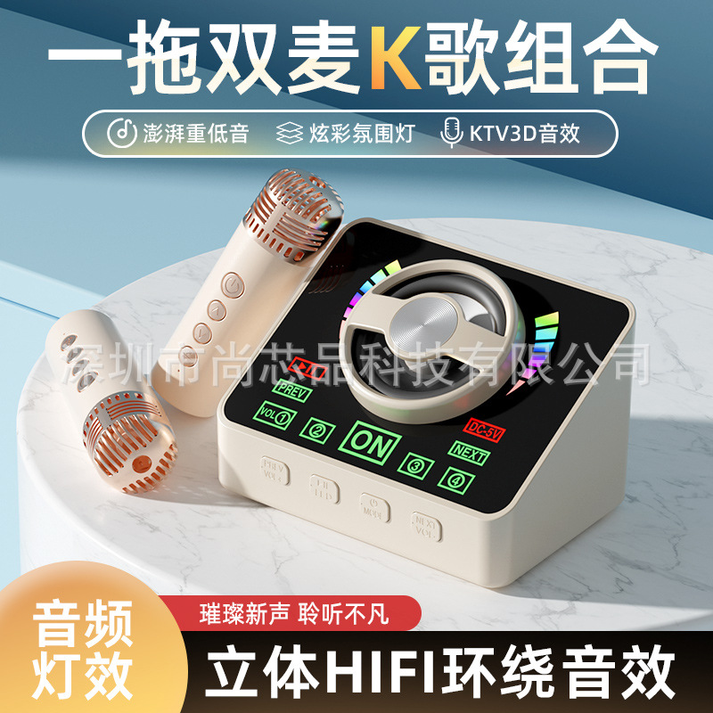 新款跨境蓝牙音箱带话筒户外便携迷你无线话筒K歌音响麦克风组合