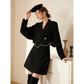 半身裙两件套巨好看 黑色西装 新款 女2026年春季 毛呢一整套 套装