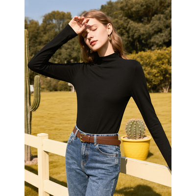 黑色半高领德绒打底衫女2025年