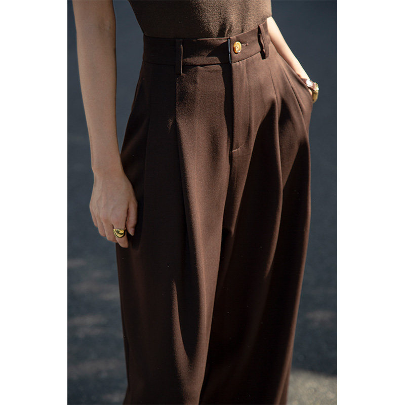 美拉德咖色阔腿裤女2026年春季新款高腰垂感直筒松紧腰西装裤子,女装/女士精品,休闲裤,淘宝优惠券,粉丝福利购,淘宝优惠卷