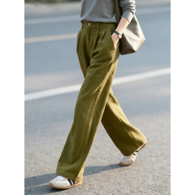 黄绿色阔腿裤女2025年秋冬新款