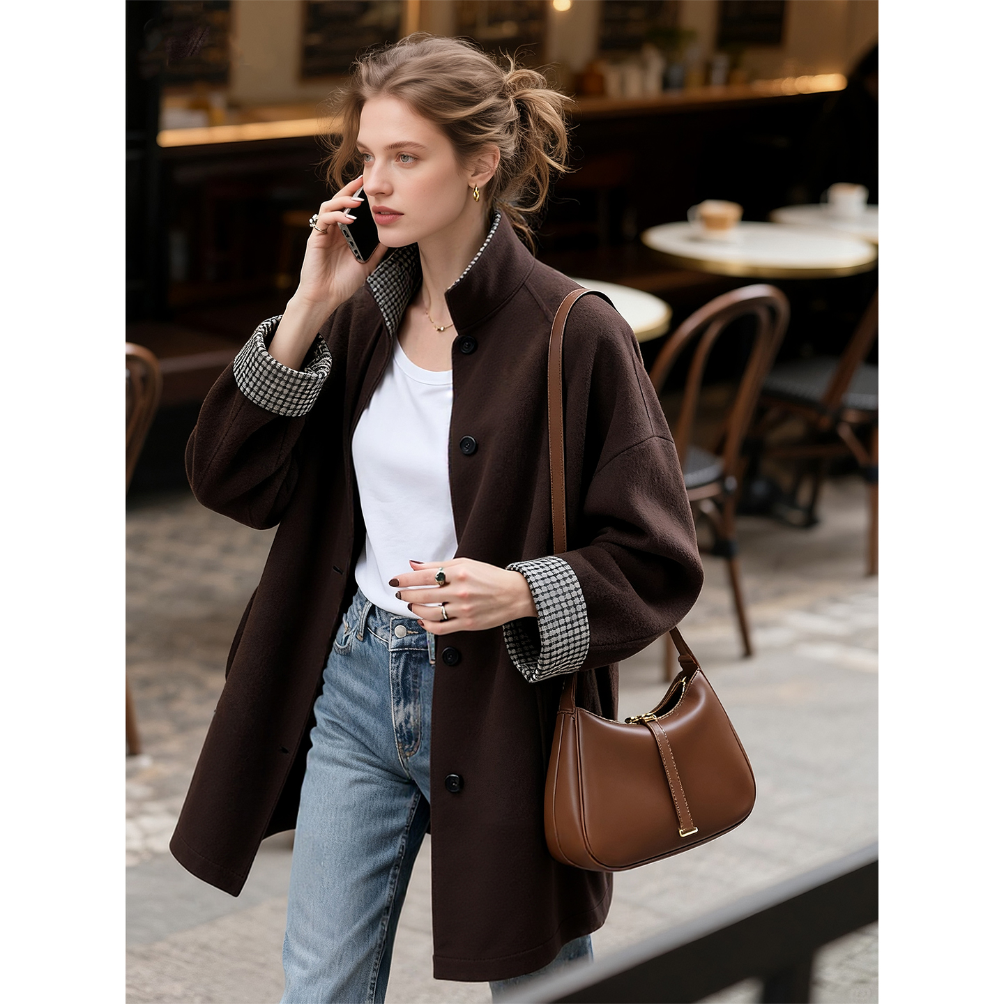 深咖色立领风衣外套女2025秋冬