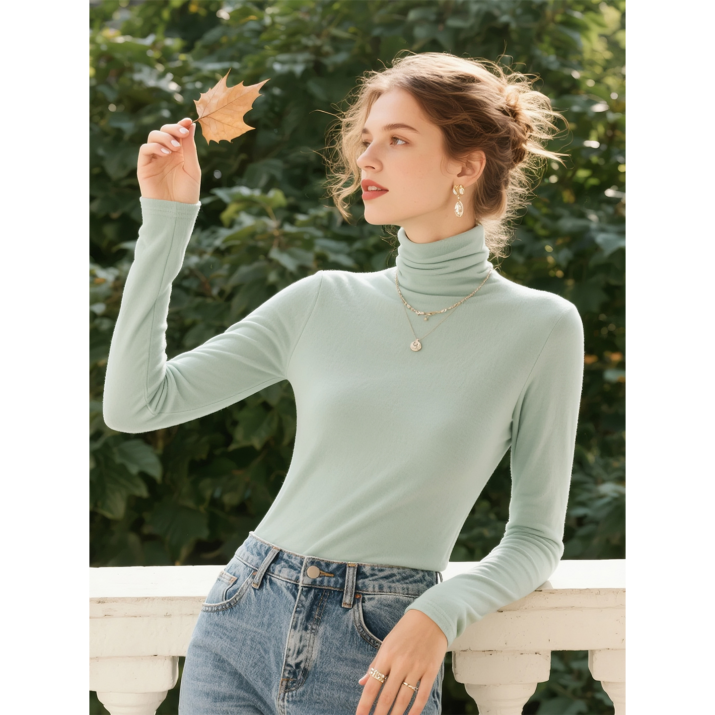 浅绿色棉针织衫女2025年秋冬新款